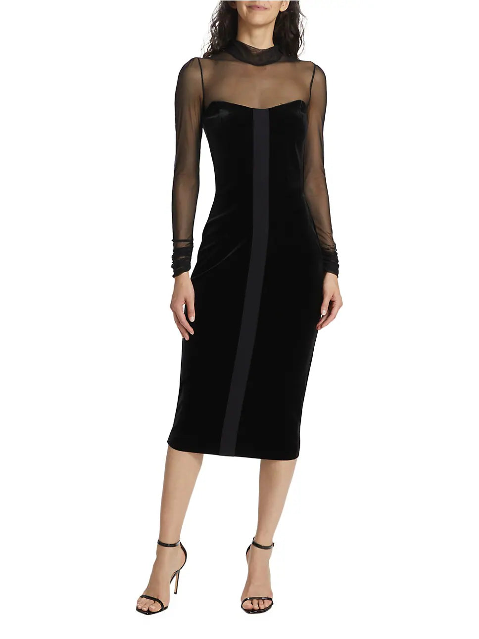 illusion midi dress Chiara Boni La Petite Robe Women's Calanta Velvet Illusion Midi-Dress - Black