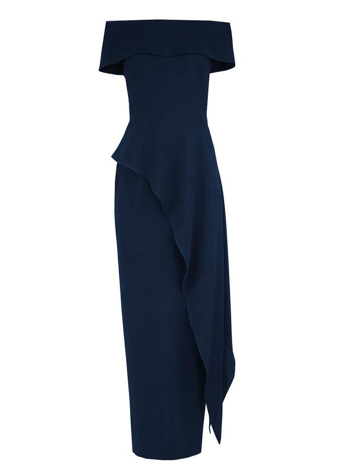 Ultra-Peplum Off Shoulder Gown in Navy Ultra-Peplum Off Shoulder Gown in Navy