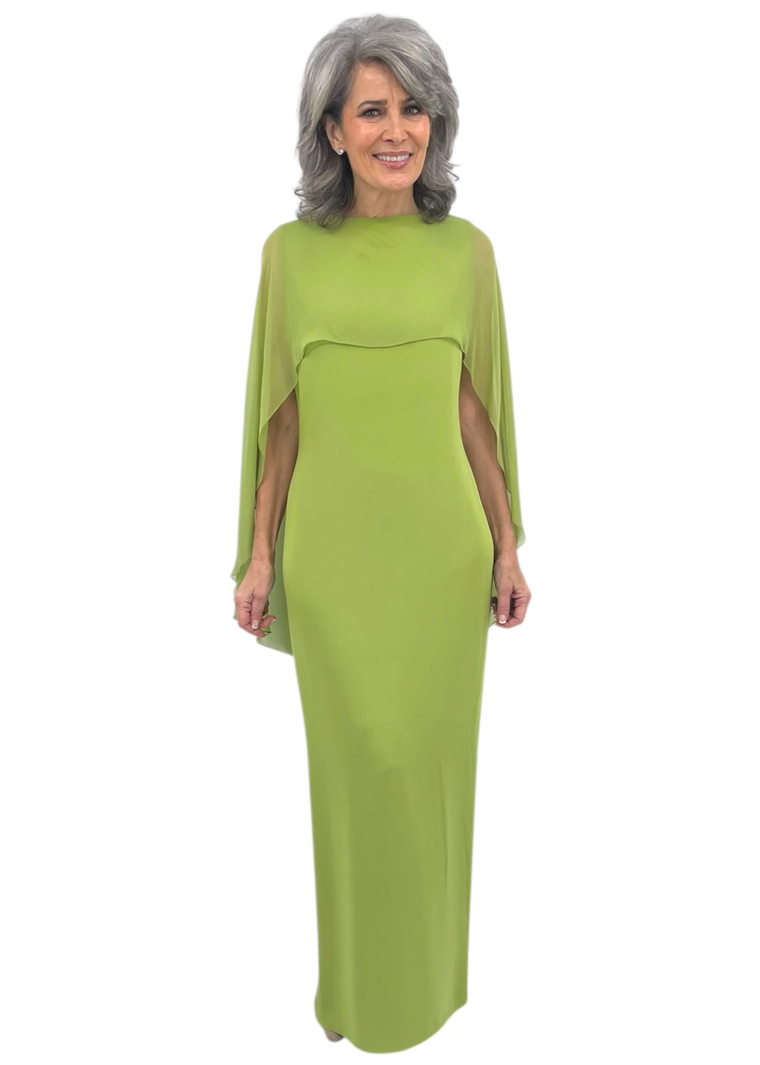 Gown w/ Chiffon Caplet in Chartreuse – Carl Meyers