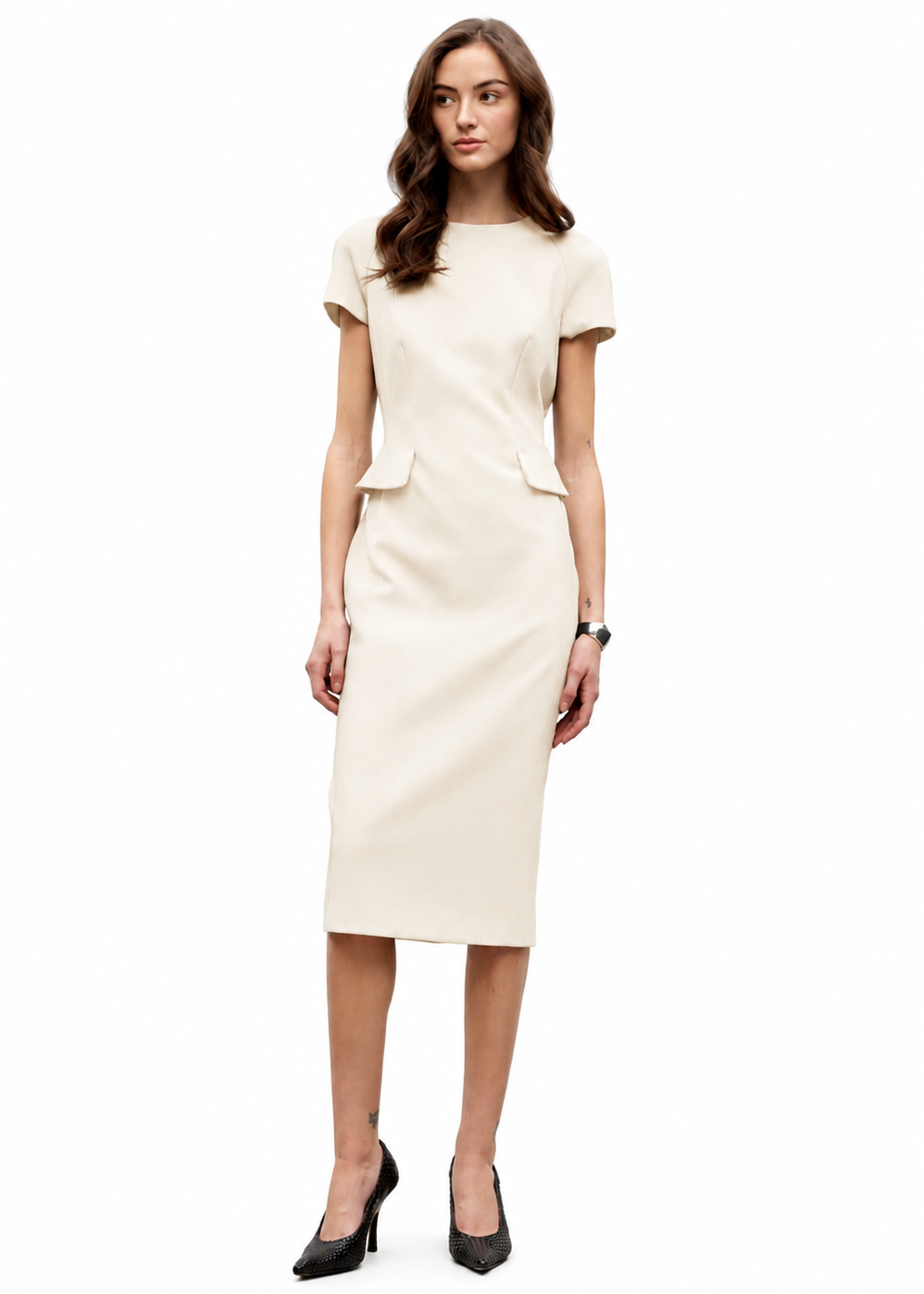 beige fitted dress Short sleeves Bone / 2 Maxi dress