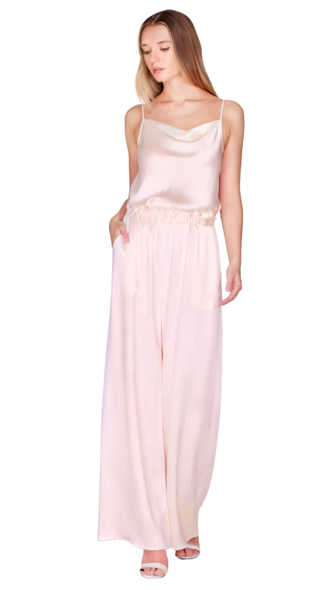 Satin Pajama Pant w/ Elastic Waistband in Petal Satin Pajama Pant w/ Elastic Waistband in Petal