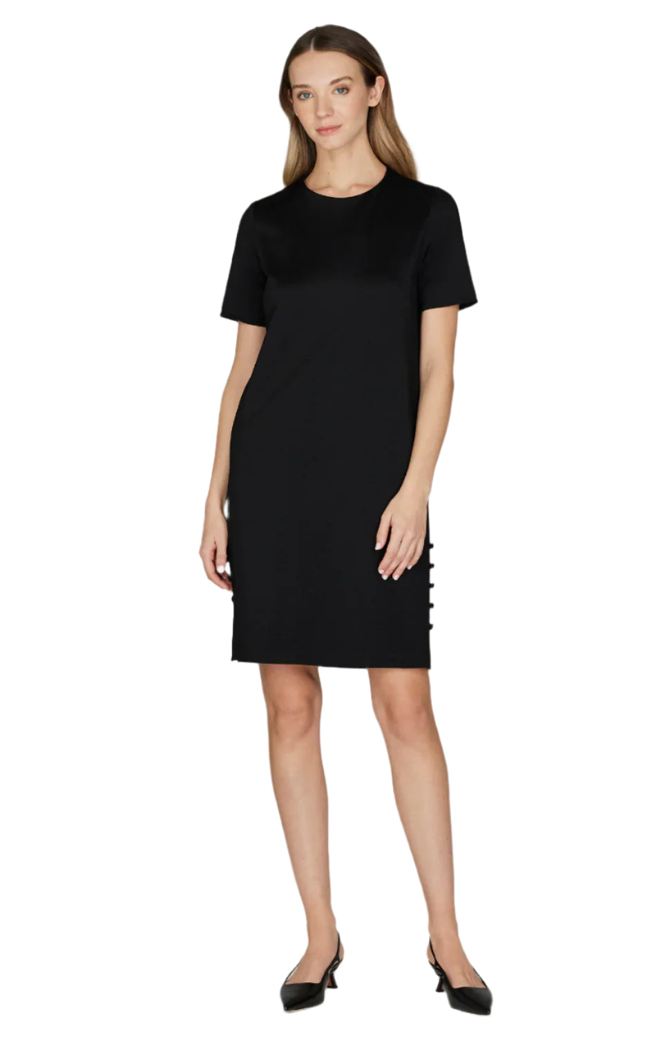 Matte Jersey Shift Dress w/ Side Slit Buttons 8 / Black JZ