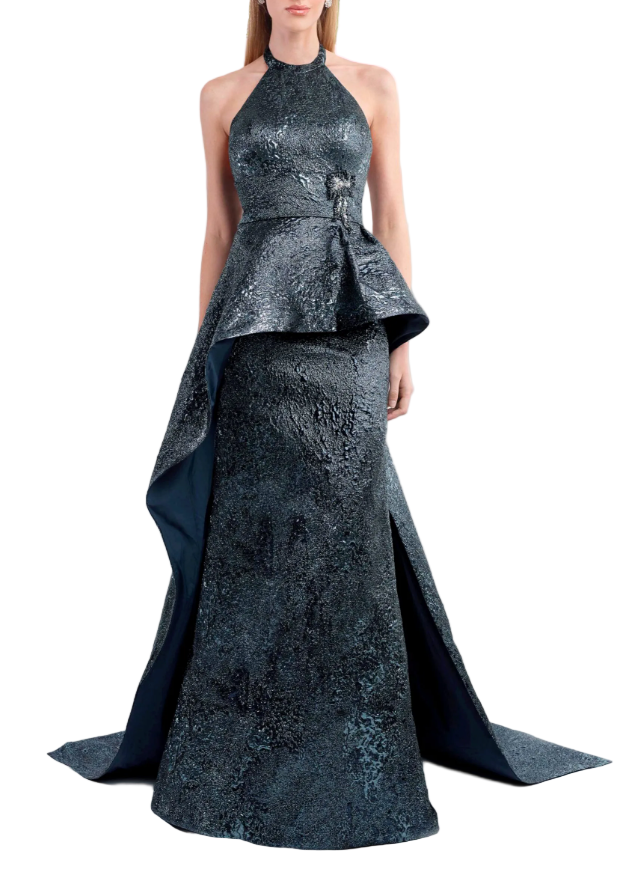 Halter Peplum Gown in Midnight Navy / 4 / 24981 Halter Peplum Gown in Midnight Navy / 4 / 24981
