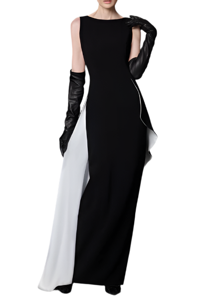 Colorblock Demi Peplum Gown in Black/White