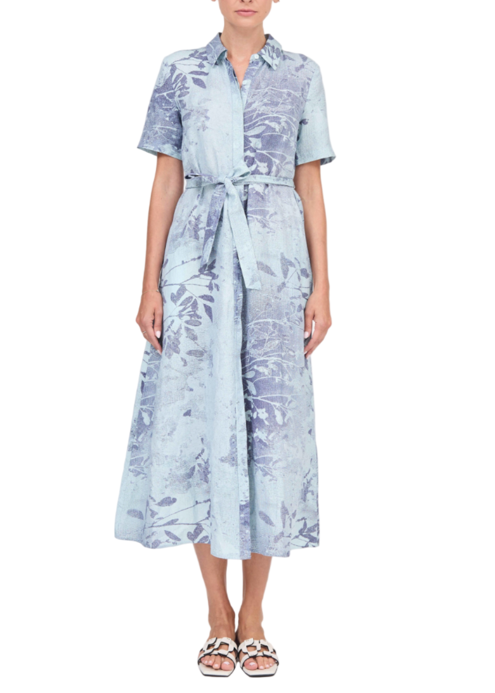 chinese dress ladies Leighton Striped Linen Belted Midi Dress (Spring Dress)