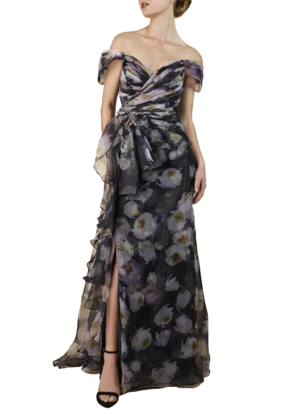 Off-Shoulder Gown in Black Floral Black / 10 / w4017 Off-Shoulder Gown in Black Floral Black / 10 / w4017