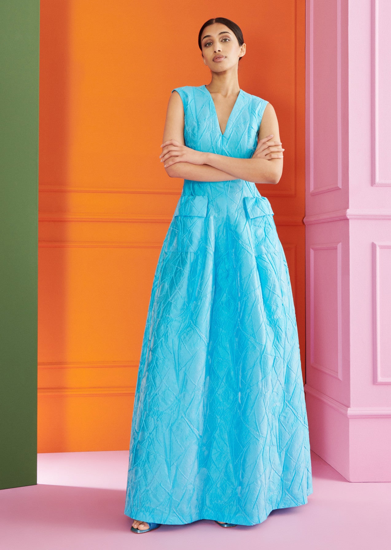 Mikado Jacquard Dress in Turquoise – Carl Meyers