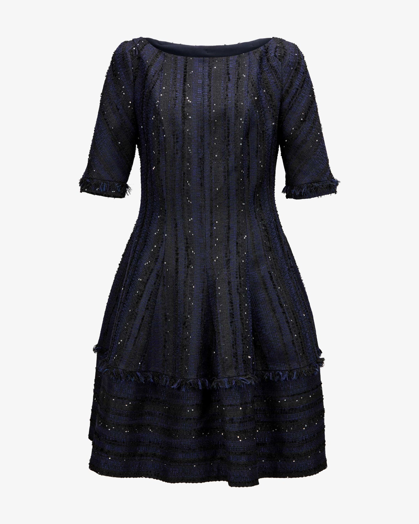 Ribbon Tweed Dress - Black / Navy