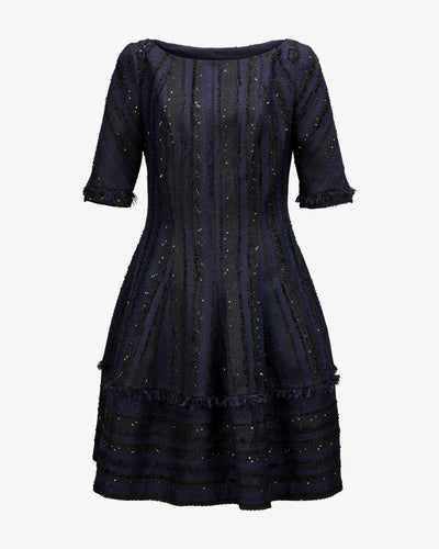 Ribbon Tweed Dress - Black / Navy