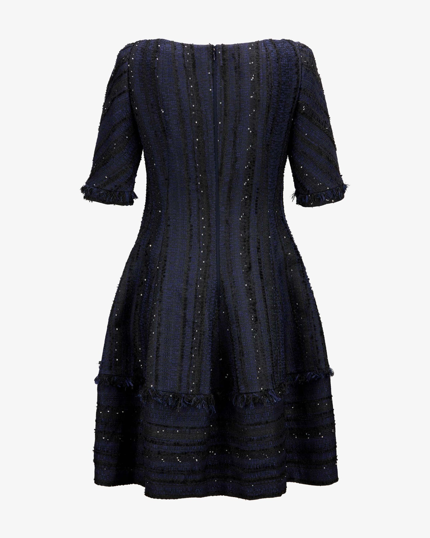 Ribbon Tweed Dress - Black / Navy