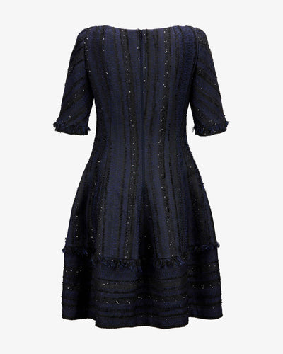 Ribbon Tweed Dress - Black / Navy
