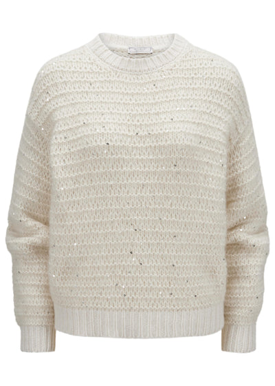 Knitted Sequin Sweater in Cream