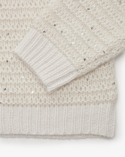 Knitted Sequin Sweater in Cream