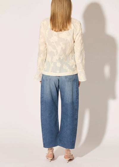 Floral Cotton Gazar Blouse in Ecru Ivory