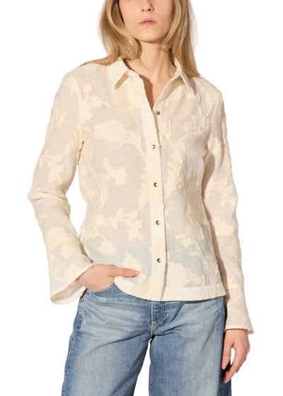 Floral Cotton Gazar Blouse in Ecru Ivory