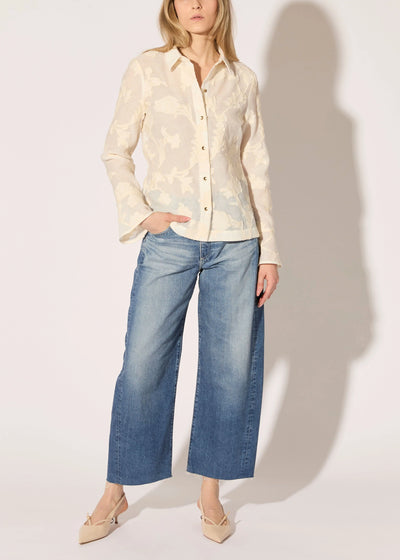 Floral Cotton Gazar Blouse in Ecru Ivory