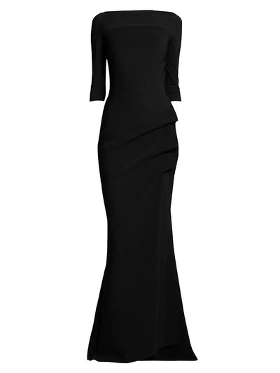 Kate Slit-Detail Boat Neck Gown