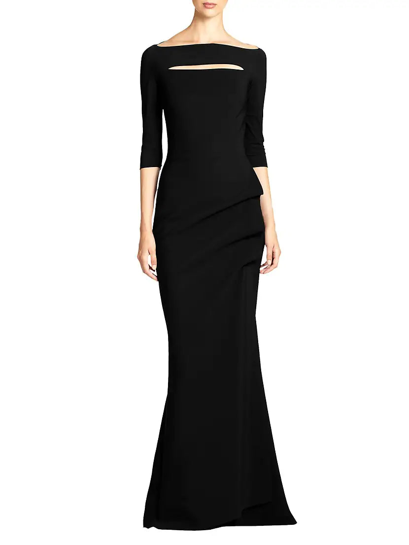 Kate Slit-Detail Boat Neck Gown