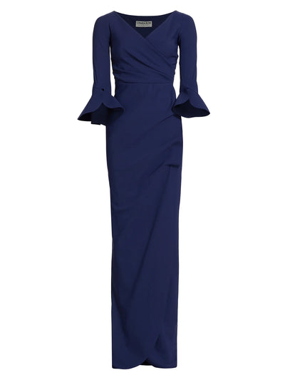Zalfa Ruched Gown in Blu Notte