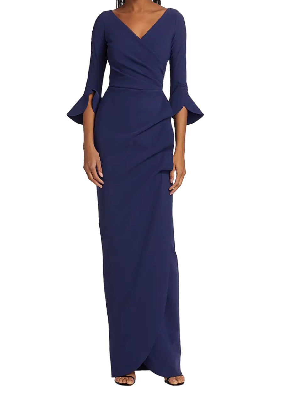 Zalfa Ruched Gown in Blu Notte