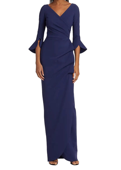 Zalfa Ruched Gown in Blu Notte