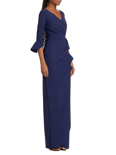 Zalfa Ruched Gown in Blu Notte