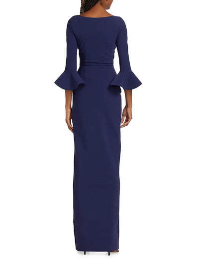 Zalfa Ruched Gown in Blu Notte