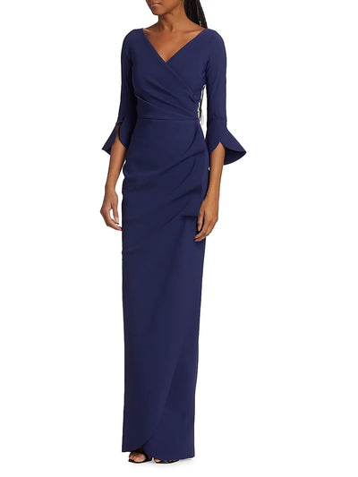 Zalfa Ruched Gown in Blu Notte