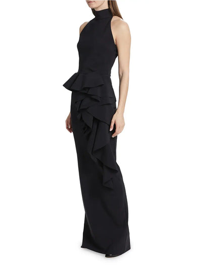 Ah Ruffled High-Neck Gown