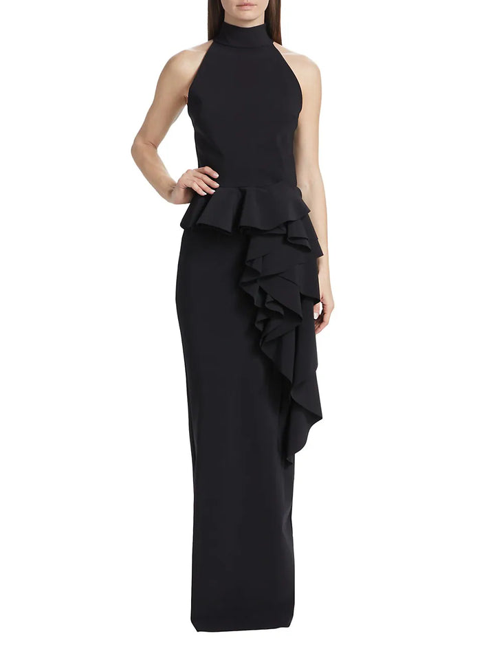 Ah Ruffled High-Neck Gown in Black Carl Meyers Ah Ruffled High-Neck Gown in Black Carl Meyers