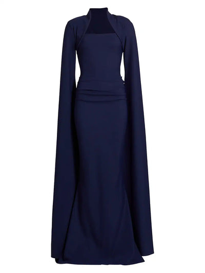 Reiko Cape-Sleeve Sugar Gown - Blu Notte