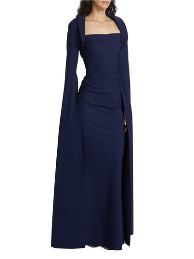 Reiko Cape-Sleeve Sugar Gown - Blu Notte