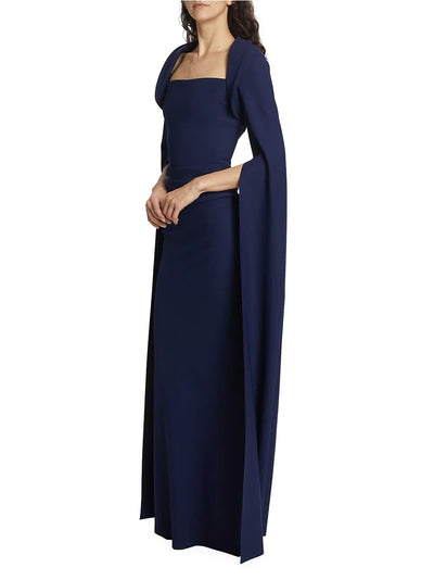 Reiko Cape-Sleeve Sugar Gown - Blu Notte