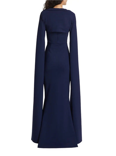 Reiko Cape-Sleeve Sugar Gown - Blu Notte