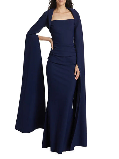 Reiko Cape-Sleeve Sugar Gown - Blu Notte