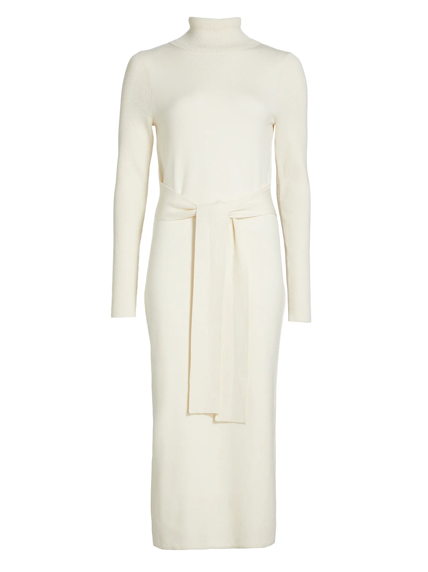 Logan Long Sleeve Tie-Front Turtleneck Dress in Ivory