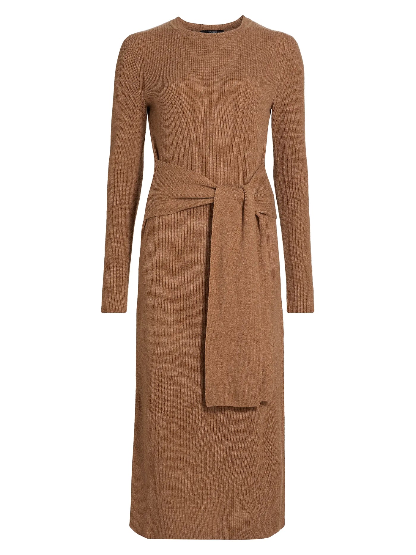 Blakely Crew Neck Tie Front Knit Dress in Tawney