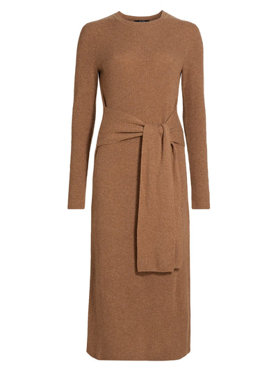 Blakely Crew Neck Tie Front Knit Dress in Tawney