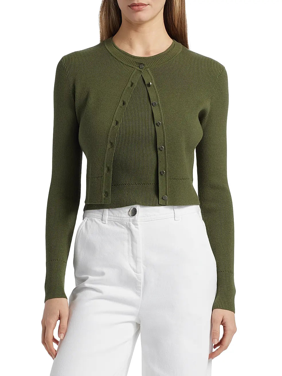 Zoe Classic Cropped Cardigan in Olive