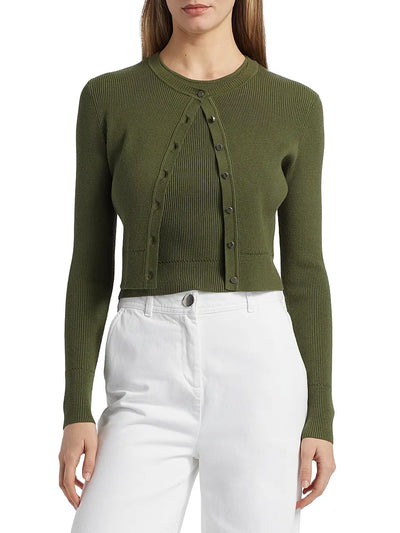 Zoe Classic Cropped Cardigan in Olive