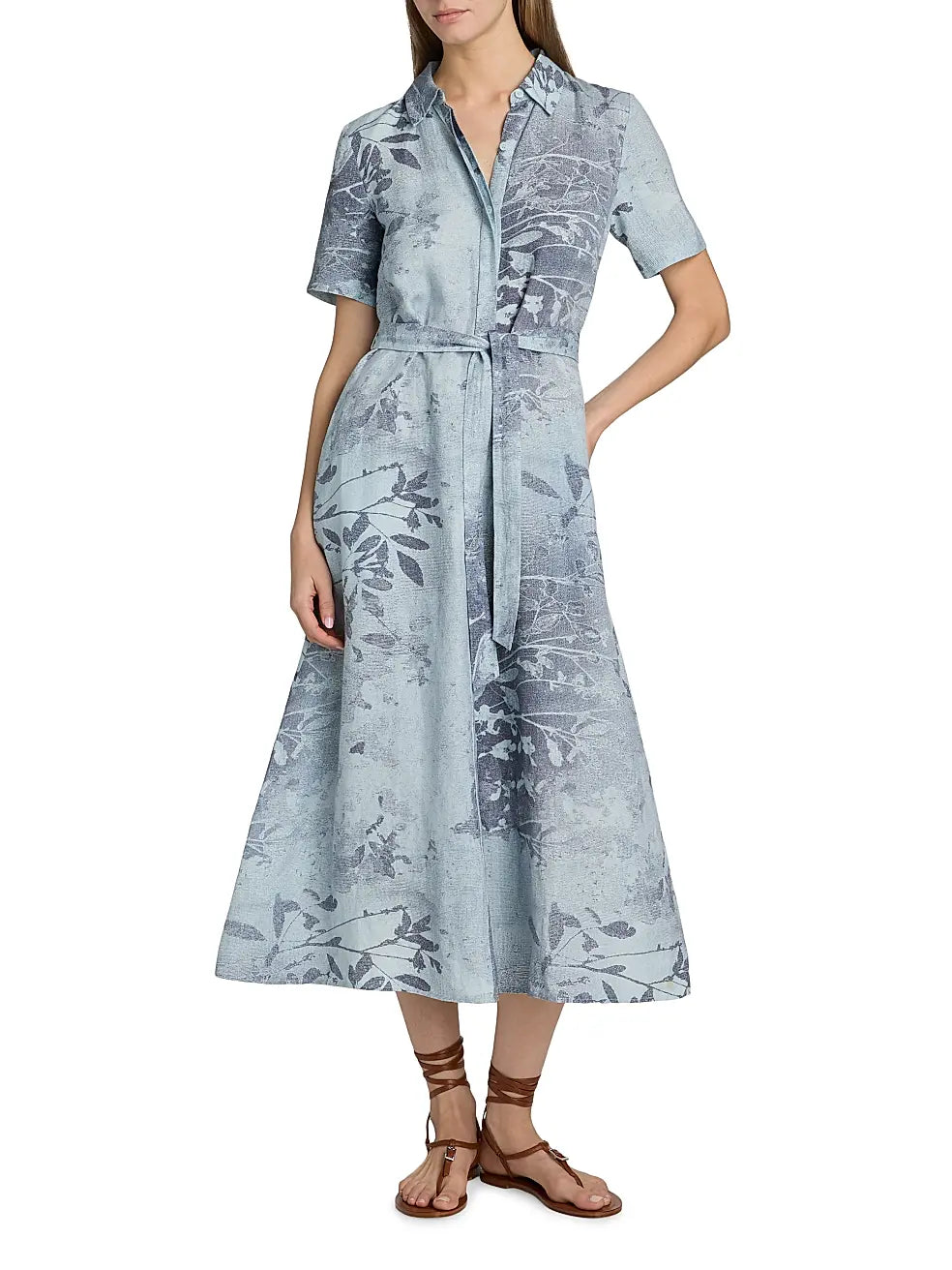 Simkhai Audria Sky Floral Belted Midi Shirt Dress