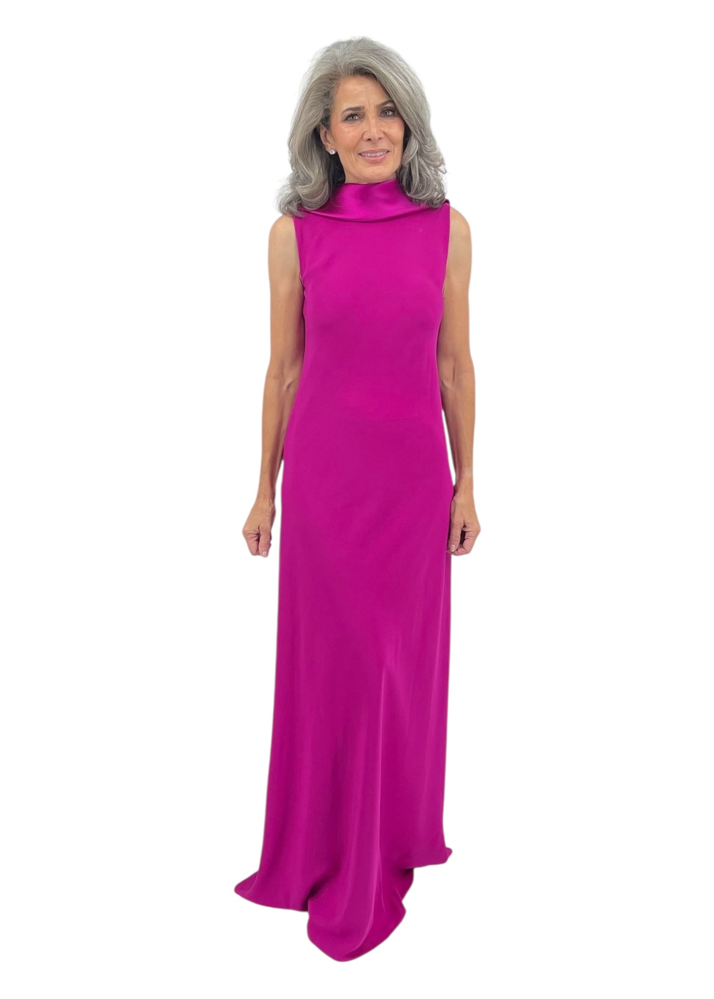 Silk Satin Back Crepe Burnoose Back Gown in Cerise