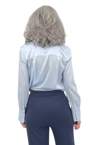 Classic Stretch Silk Button Down Blouse in Light Blue