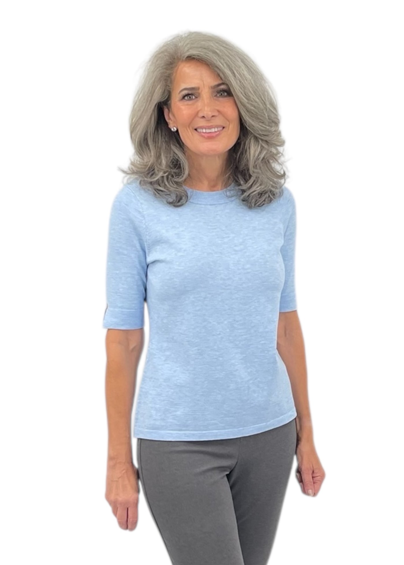 Elbow Sleeve Crewneck Sweater in Sky