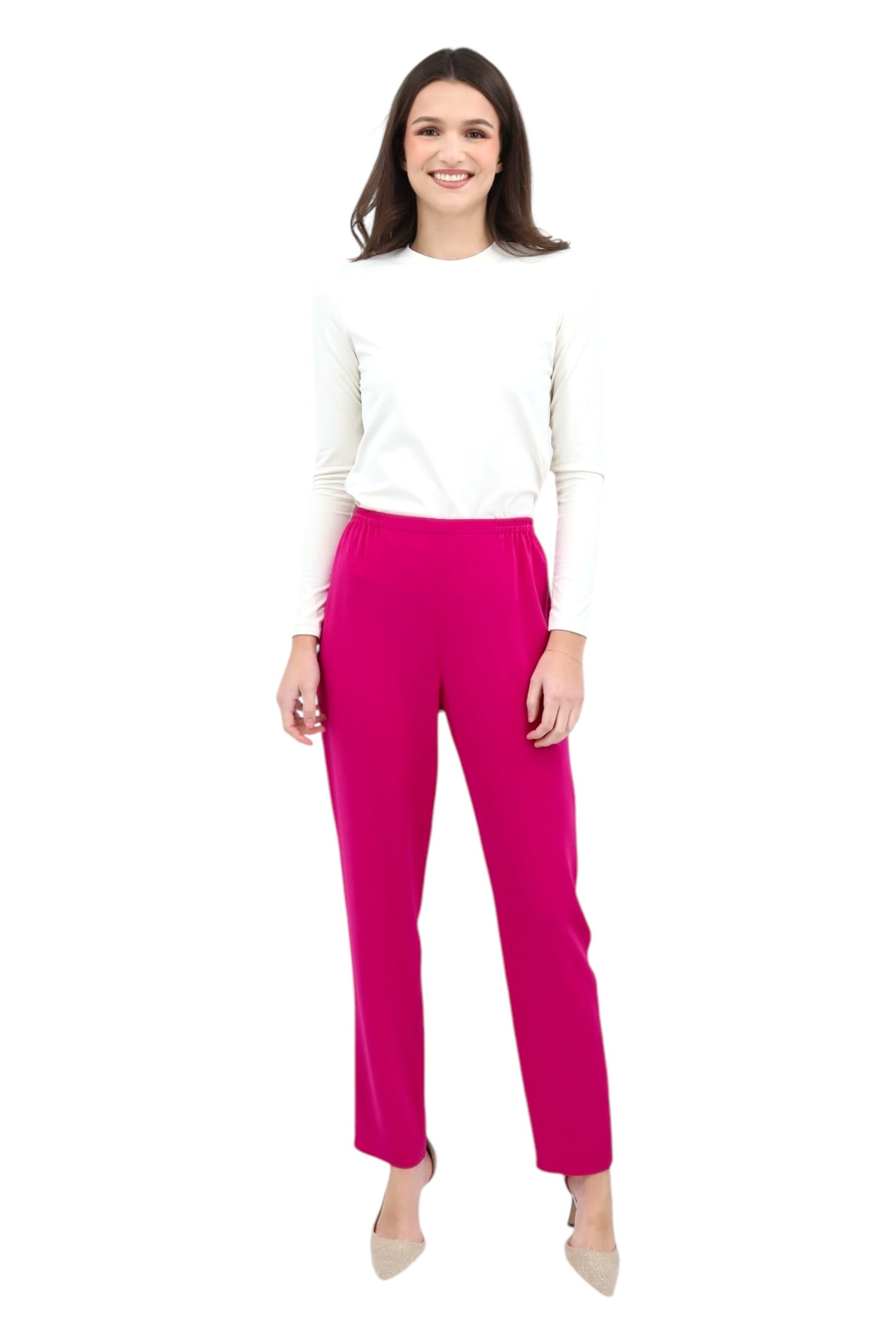 Supernova Matte Crepe Elastic Waist Cig Pant Fuchsia