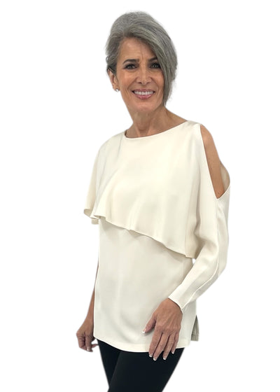 Silk Cold Shoulder Top in Ivory