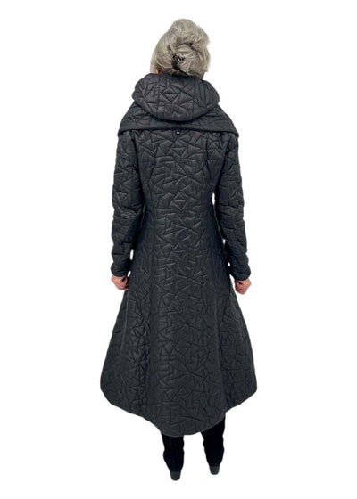 Queen Quilted Coat w/ Shawl Collar and Detachable Hood in Black
