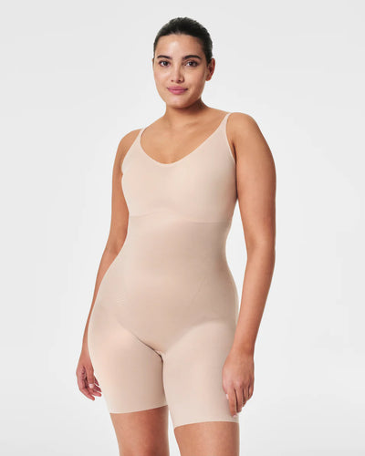 Mid-Thigh Bodysuit in Champagne Beige