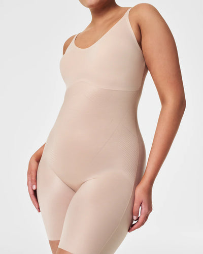 Mid-Thigh Bodysuit in Champagne Beige