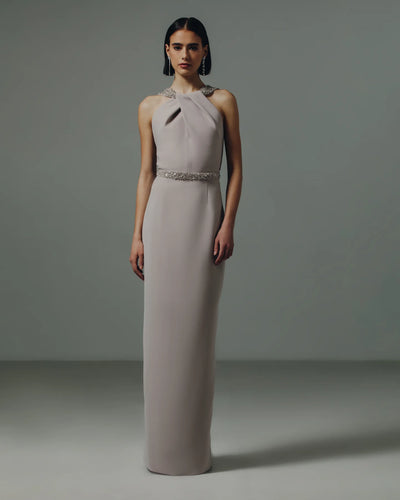Zeina Gown w/ Trumpet Hem in Taupe